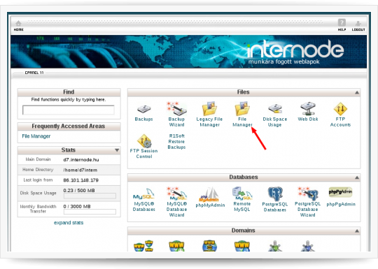 CPANEL felület - fájlkezelő | Drupal 7 telepítése CPANEL tárhelyre CPANEL felület - fájlkezelő | Drupal 7 telepítése CPANEL tárhelyre