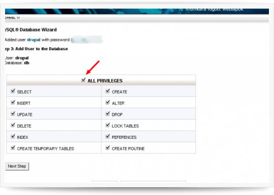 Adatbázis jogok | Drupal 7 telepítése CPANEL tárhelyre Adatbázis jogok | Drupal 7 telepítése CPANEL tárhelyre