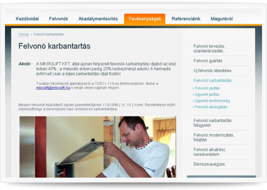 Mikrolift - felvonó karbantartás
